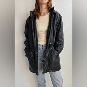 Colebrook & Co. 90's Vintage Black Leather Hooded Anorak Jacket size S
